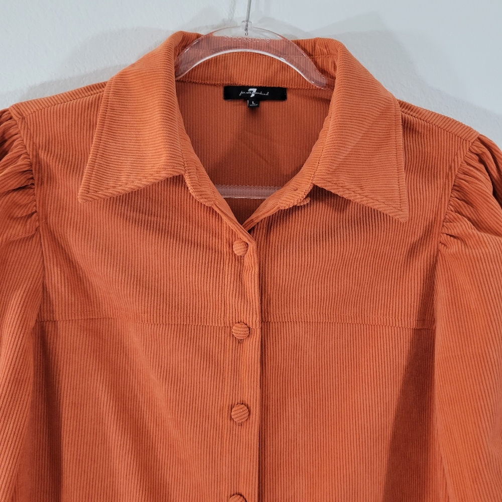 7 FOR ALL MANKIND rust colored corduroy puff sleeve button front jacket dress - Picture 2 of 11